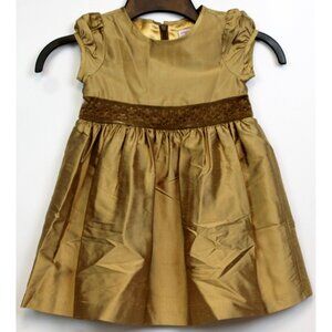 2004 Gymboree Prim & Proper Gold Silk Dress sz 18-24 M Cute Flower Girls Lined